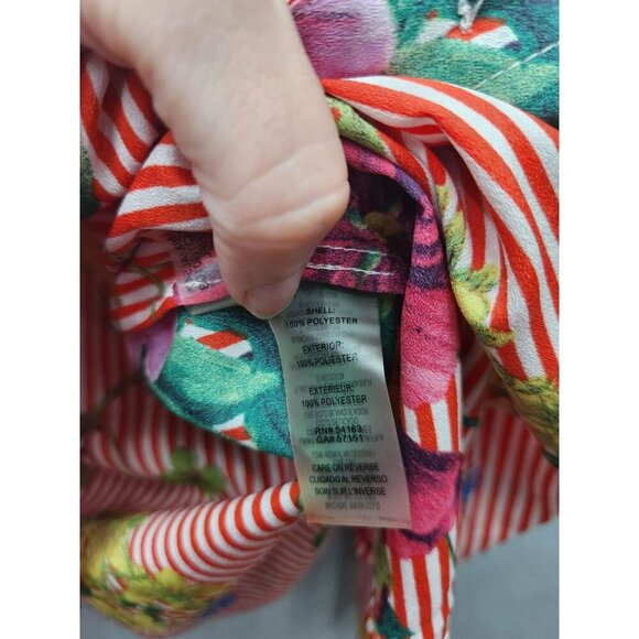 Calvin Klein Womens Floral Print Button-Up Blouse Size L 100% Polyester Red/Mult - Picture 3 of 5